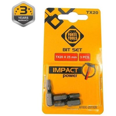 Forte tools, Bits, IMPACT SCREWDRIVER BIT TX20X25MM 3PCS (Innensechsrund TX) Forte tools, Bits, IMPACT SCREWDRIVER BIT TX20X25MM 3PCS (Innensechsrund TX)