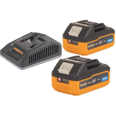 Procraft, Werkzeugakku + Ladegerät, Starter Pack C20/6.5 Schnell Ladegerät 20 V 6,5 A + 2x 20/4 Turbo Akku 4,0 Ah (20 V) Procraft, Werkzeugakku + Ladegerät, Starter Pack C20/6.5 Schnell Ladegerät 20 V 6,5 A + 2x 20/4 Turbo Akku 4,0 Ah (20 V)