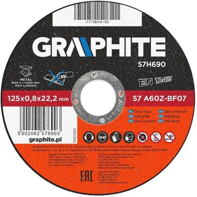 Graphite, Sägeblatt, Trennscheibe für Metall 125 x 0,8 x 22,2 mm, 57A60Z-BF07 Graphite, Sägeblatt, Trennscheibe für Metall 125 x 0,8 x 22,2 mm, 57A60Z-BF07