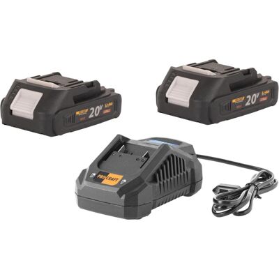 Procraft, Werkzeugakku + Ladegerät, Starter Set 20 V 20/4A Schnell Ladegerät + 2x 20/2A Akku 2,0 Ah (20 V) Procraft, Werkzeugakku + Ladegerät, Starter Set 20 V 20/4A Schnell Ladegerät + 2x 20/2A Akku 2,0 Ah (20 V)