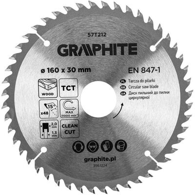 Graphite, Sägeblatt, Sägeblatt, Widia, 160 x 30 mm, 48 Zähne Graphite, Sägeblatt, Sägeblatt, Widia, 160 x 30 mm, 48 Zähne