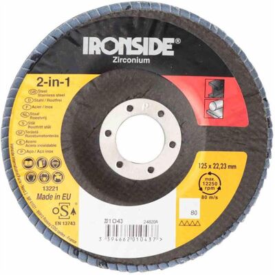 Ironside, Schleifmittel, Fächerschleifscheibe Ø125 K80 (80) Ironside, Schleifmittel, Fächerschleifscheibe Ø125 K80 (80)