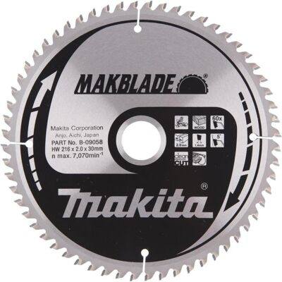Makita, Sägeblatt, Pjovimo diskas Makblade 216x30x2,0mm 60T 5° Makita, Sägeblatt, Pjovimo diskas Makblade 216x30x2,0mm 60T 5°