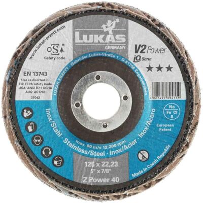 Lukas V2 Power Schleifscheibe 125mm Zirkonkorund Korn 40 Lukas V2 Power Schleifscheibe 125mm Zirkonkorund Korn 40