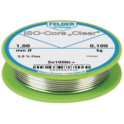 Felder Lötdraht ISO-Core Clear 2 mm 100 g Sn100Ni+ (Lötdrahtspender), Lötgerät Zubehör, Transparent Felder Lötdraht ISO-Core Clear 2 mm 100 g Sn100Ni+ (Lötdrahtspender), Lötgerät Zubehör, Transparent
