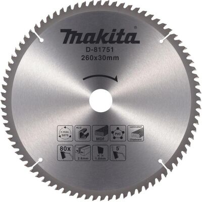 Makita, Sägeblatt, Zubehör D-81751 Kreissägeblatt multi 260x30 80T 5g Makita, Sägeblatt, Zubehör D-81751 Kreissägeblatt multi 260x30 80T 5g