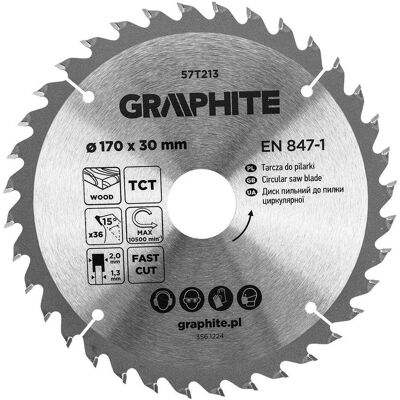 Graphite, Sägeblatt, Sägeblatt, Widia, 170 x 30 mm, 36 Zähne Graphite, Sägeblatt, Sägeblatt, Widia, 170 x 30 mm, 36 Zähne