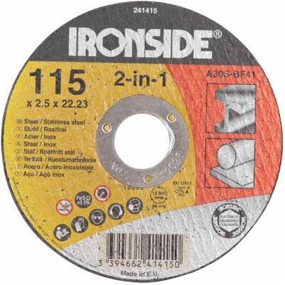 Ironside, Sägeblatt, Trennscheibe für Metall 115 x 2,5 mm Bohrung 22mm Ironside, Sägeblatt, Trennscheibe für Metall 115 x 2,5 mm Bohrung 22mm
