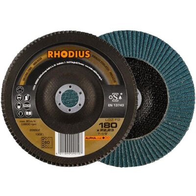 Rhodius, Schleifmittel, ALPHAline LGZ F2 Fächerschleifscheibe 180 x 22,23 mm K80 (80) Rhodius, Schleifmittel, ALPHAline LGZ F2 Fächerschleifscheibe 180 x 22,23 mm K80 (80)