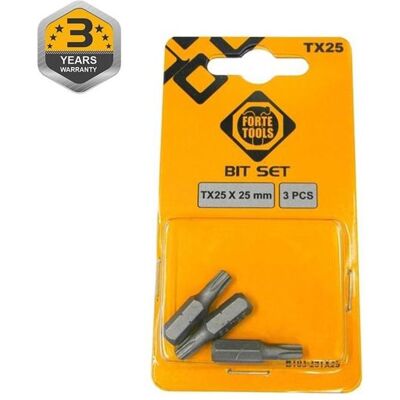 Forte tools, Bits, SCREWDRIVER BIT TX25X25MM 3PCS (Innensechsrund TX) Forte tools, Bits, SCREWDRIVER BIT TX25X25MM 3PCS (Innensechsrund TX)
