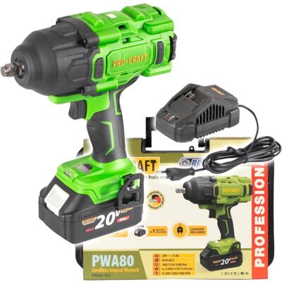 Procraft, Bohrmaschine + Akkuschrauber, PWA80-1B-C Akku Schlagschrauber 20 V 1600 Nm 1/2" Brushless + 1x Akku 4,0 Ah + Ladegerät + (Schlagschrauber) Procraft, Bohrmaschine + Akkuschrauber, PWA80-1B-C Akku Schlagschrauber 20 V 1600 Nm 1/2" Brushless + 1x Akku 4,0 Ah + Ladegerät + (Schlagschrauber)
