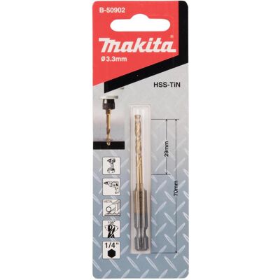 Makita, Bohrereinsatz, HSS-TiN Bohrer mit 1/4" Sechskantschaft (3.3 Millimeter) Makita, Bohrereinsatz, HSS-TiN Bohrer mit 1/4" Sechskantschaft (3.3 Millimeter)