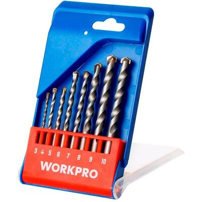 Workpro, Bits, Masonry drill bits, basic, ø3,00 - ø10,00 mm, 8-piece set Workpro, Bits, Masonry drill bits, basic, ø3,00 - ø10,00 mm, 8-piece set
