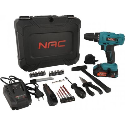 NAC, Bohrmaschine + Akkuschrauber, 20V 1X2,0Ah Schraubendreher mit Werkzeugset (Schrauber) NAC, Bohrmaschine + Akkuschrauber, 20V 1X2,0Ah Schraubendreher mit Werkzeugset (Schrauber)