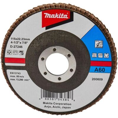 Makita, Schleifmittel, Zubehör D-27246 Fächerscheibe 115mm A60 Makita, Schleifmittel, Zubehör D-27246 Fächerscheibe 115mm A60