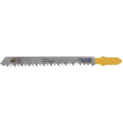Tecwerk, Sägeblatt, Stichsägeblatt Gesamtlänge 100 mm Zahnteilung 3 mm Stärke 1,27 mm HCS Tecwerk, Sägeblatt, Stichsägeblatt Gesamtlänge 100 mm Zahnteilung 3 mm Stärke 1,27 mm HCS