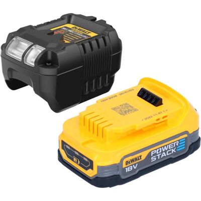 DeWalt, Werkzeugakku + Ladegerät, DCB 1102 E1 Akku Starter Set 18 V mit 1x Powerstack Akku 1,7 Ah + DCB 1102 Ladegerät (18 V) DeWalt, Werkzeugakku + Ladegerät, DCB 1102 E1 Akku Starter Set 18 V mit 1x Powerstack Akku 1,7 Ah + DCB 1102 Ladegerät (18 V)