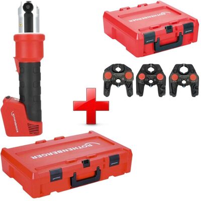 Rothenberger, Presswerkzeug, ROMAX NANO Akku Pressmaschine 18 V 34 kN CAS + 3 tlg. SV Pressbacken Set + Rocase - (Rohrpresse) Rothenberger, Presswerkzeug, ROMAX NANO Akku Pressmaschine 18 V 34 kN CAS + 3 tlg. SV Pressbacken Set + Rocase - (Rohrpresse)