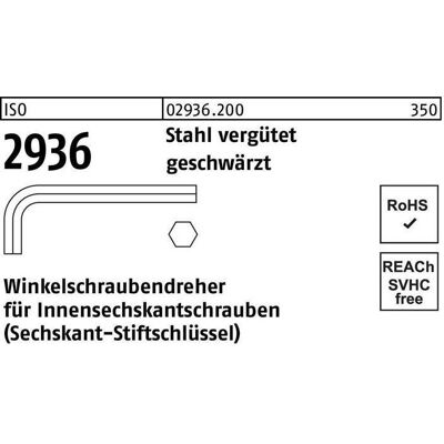 Schraubenzieher, Winkelschraubendreher ISO 2936 Innen-6-kant SW 6 Stahl vergütet geschwärzt Schraubenzieher, Winkelschraubendreher ISO 2936 Innen-6-kant SW 6 Stahl vergütet geschwärzt