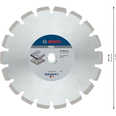 Bosch Professional Zubehör, Sägeblatt, PRO Asphalt Diamanttrennscheibe, 350 x 20/25,4 mm Bosch Professional Zubehör, Sägeblatt, PRO Asphalt Diamanttrennscheibe, 350 x 20/25,4 mm