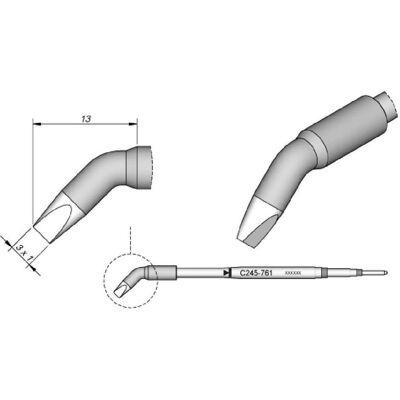 JBC Lötspitze Serie C245 Meisselform, C245761/3,0 x 1,0 mm, gebogen, Lötgerät Zubehör JBC Lötspitze Serie C245 Meisselform, C245761/3,0 x 1,0 mm, gebogen, Lötgerät Zubehör