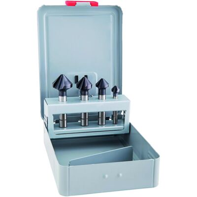 Alpen, Bohrereinsatz, Kegelsenkersatz DIN 335 C 90 ° 10,4 - 25 mm HSS-Co5 4-teilig Metallkassette (10,4 - 25 mm) Alpen, Bohrereinsatz, Kegelsenkersatz DIN 335 C 90 ° 10,4 - 25 mm HSS-Co5 4-teilig Metallkassette (10,4 - 25 mm)