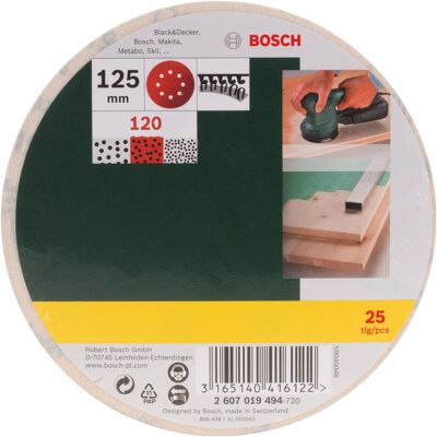 Bosch Zubehör, Schleifmittel, Schleifblatt-Set für Exzenterschleifer, 25-teilig, 8 Löcher, 125 mm, 120 (120) Bosch Zubehör, Schleifmittel, Schleifblatt-Set für Exzenterschleifer, 25-teilig, 8 Löcher, 125 mm, 120 (120)