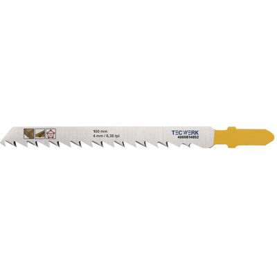 Tecwerk, Sägeblatt, Stichsägeblatt Gesamtlänge 100 mm Zahnteilung 4 mm Stärke 1,45 mm HCS Tecwerk, Sägeblatt, Stichsägeblatt Gesamtlänge 100 mm Zahnteilung 4 mm Stärke 1,45 mm HCS