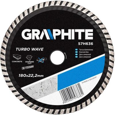 Graphite, Sägeblatt, Graphit-Diamantscheibe 180x22,2 mm Turbowelle - 57H636 Graphite, Sägeblatt, Graphit-Diamantscheibe 180x22,2 mm Turbowelle - 57H636