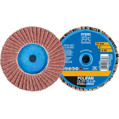 Pferd, Schleifmittel, Fächerschleifscheibe COMBIDISC-Mini-POLIFAN D. 75 mm Körnung 40 12700 min-¹ (40) Pferd, Schleifmittel, Fächerschleifscheibe COMBIDISC-Mini-POLIFAN D. 75 mm Körnung 40 12700 min-¹ (40)
