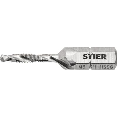 Stier, Gewindeschneider + Gewindebohrer, Kombigewindebohrer Bit M3 DIN 3126 HSS-G 1/4"-Sechskant Stier, Gewindeschneider + Gewindebohrer, Kombigewindebohrer Bit M3 DIN 3126 HSS-G 1/4"-Sechskant