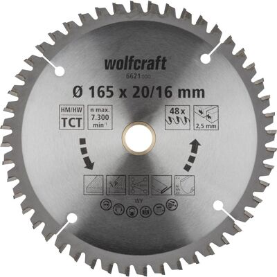 wolfcraft, Sägeblatt, 1 Kreissägeblatt HM 48 Z. ø165x20/16 mm wolfcraft, Sägeblatt, 1 Kreissägeblatt HM 48 Z. ø165x20/16 mm