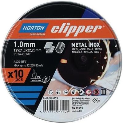Symantec Norton Clipper, Sägeblatt, Set mit 10 125 x 1,0 mm Metall / Inox-Trennscheiben Symantec Norton Clipper, Sägeblatt, Set mit 10 125 x 1,0 mm Metall / Inox-Trennscheiben