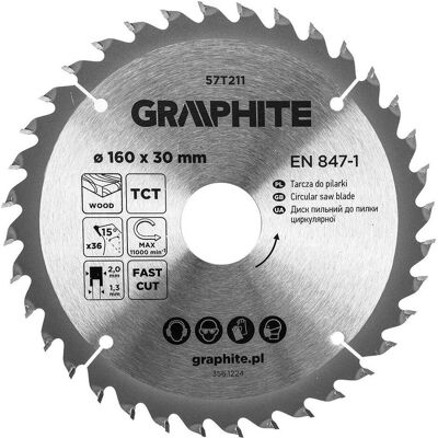 Graphite, Sägeblatt, Sägeblatt, Widia, 160 x 30 mm, 36 Zähne Graphite, Sägeblatt, Sägeblatt, Widia, 160 x 30 mm, 36 Zähne