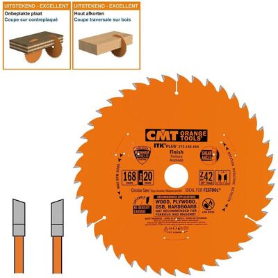 CMT, Sägeblatt, 272.168.42H ITK-Plus Universal Holzsägeblatt mit HW-Zähnen 168 x 20 x 1,2 x 42Z CMT, Sägeblatt, 272.168.42H ITK-Plus Universal Holzsägeblatt mit HW-Zähnen 168 x 20 x 1,2 x 42Z