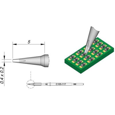 JBC C105117/0,4x0,2mm - Lötspitze für Kleine Komponenten JBC C105117/0,4x0,2mm - Lötspitze für Kleine Komponenten