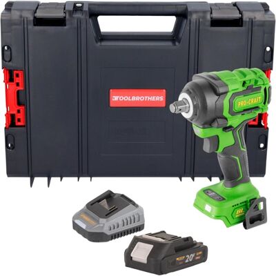 Procraft, Bohrmaschine + Akkuschrauber, PWA18bb Akku Schlagschrauber 20 V 550 Nm 1/2" Brushless + 1x Akku 2,0 Ah + Ladegerät + (Schlagschrauber) Procraft, Bohrmaschine + Akkuschrauber, PWA18bb Akku Schlagschrauber 20 V 550 Nm 1/2" Brushless + 1x Akku 2,0 Ah + Ladegerät + (Schlagschrauber)