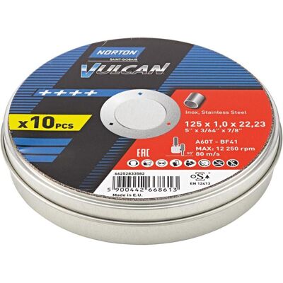 Magni, Sägeblatt, Norton Trennscheibe Dose 10x Vulcan Inox 125x1,0mm Magni, Sägeblatt, Norton Trennscheibe Dose 10x Vulcan Inox 125x1,0mm