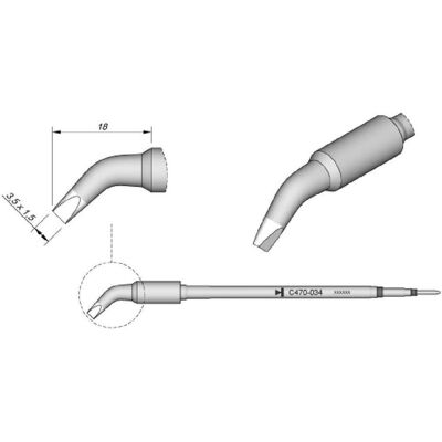 JBC Lötspitze Serie C470, Meisselform, C470034/3,5 x 1,5 mm, gebogen (Lötspitze), Lötgerät Zubehör JBC Lötspitze Serie C470, Meisselform, C470034/3,5 x 1,5 mm, gebogen (Lötspitze), Lötgerät Zubehör