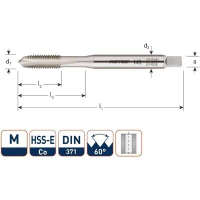 Rotec, Gewindeschneider + Gewindebohrer, 320.0500B HSS-E OPTI-LINE Maschinengewindebohrer DL DIN 371B M 5x0,8 Rotec, Gewindeschneider + Gewindebohrer, 320.0500B HSS-E OPTI-LINE Maschinengewindebohrer DL DIN 371B M 5x0,8
