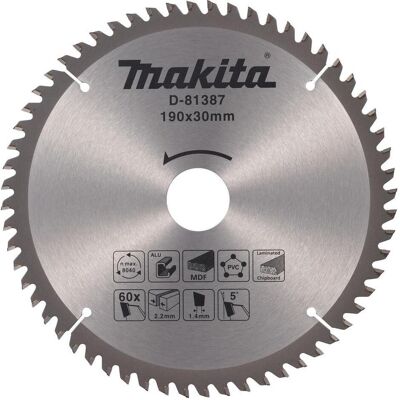 Makita, Sägeblatt, Zubehör D-81387 Sägeblatt verschiedene Materialien 190x30x2,4 60T 5g Makita, Sägeblatt, Zubehör D-81387 Sägeblatt verschiedene Materialien 190x30x2,4 60T 5g