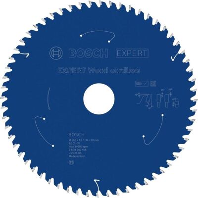 Bosch Professional Zubehör, Sägeblatt, Blau Zubehör 2608902158 EXPERT Kreissägeblatt Holz kabellos 190 x 1,5/1 x 30 mm T60 Bosch Professional Zubehör, Sägeblatt, Blau Zubehör 2608902158 EXPERT Kreissägeblatt Holz kabellos 190 x 1,5/1 x 30 mm T60