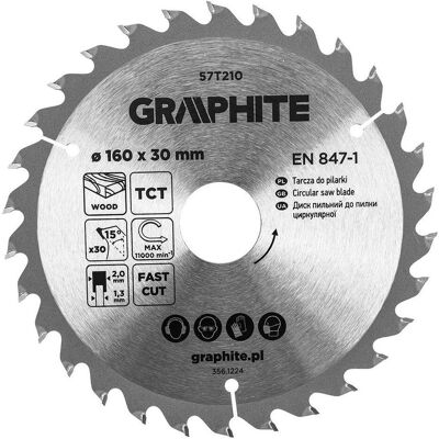 Graphite, Sägeblatt, Widia Sägeblatt, 160 x 30 mm, 30 Zähne Graphite, Sägeblatt, Widia Sägeblatt, 160 x 30 mm, 30 Zähne