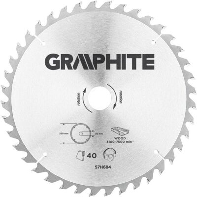 Graphite, Sägeblatt, Graphitkreissäge 250x30x3,2mm 40 Zähne. - 57H684 Graphite, Sägeblatt, Graphitkreissäge 250x30x3,2mm 40 Zähne. - 57H684