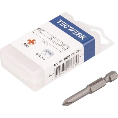Tecwerk, Bits, Bit 1/4 ″ PH 1 Länge 50 mm (Kreuz Phillips PH) Tecwerk, Bits, Bit 1/4 ″ PH 1 Länge 50 mm (Kreuz Phillips PH)