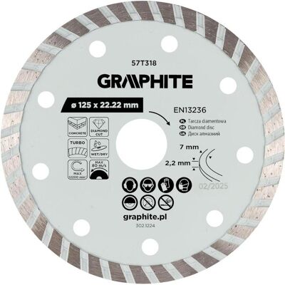 Graphite, Sägeblatt, Turbo-Diamant-Trennscheibe, 125 x 22,22 mm, trocken und nass Graphite, Sägeblatt, Turbo-Diamant-Trennscheibe, 125 x 22,22 mm, trocken und nass