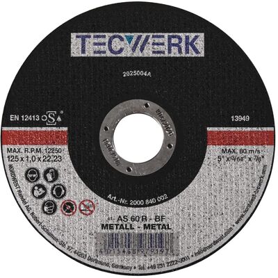 Tecwerk, Sägeblatt, Trennscheibe D115x2,5mm gekröpft Stahl Bohrung 22,23 mm Tecwerk, Sägeblatt, Trennscheibe D115x2,5mm gekröpft Stahl Bohrung 22,23 mm