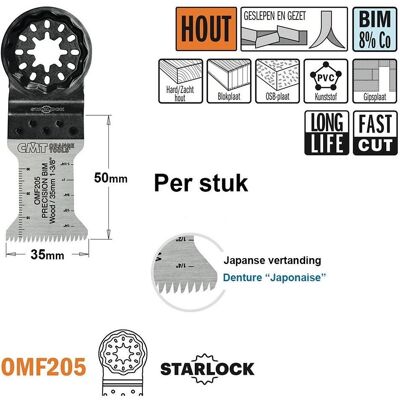 CMT, Sägeblatt, OMF205-X1 Multitool-Sägeblatt (japanische Zähne) für Holz 35 mm 1 Stück CMT, Sägeblatt, OMF205-X1 Multitool-Sägeblatt (japanische Zähne) für Holz 35 mm 1 Stück
