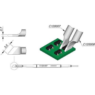 JBC Entlötspitze Serie C120 für Dual-In-Line, C120007/3,5 mm, schräg, rechts (Entlötset), Lötgerät Zubehör JBC Entlötspitze Serie C120 für Dual-In-Line, C120007/3,5 mm, schräg, rechts (Entlötset), Lötgerät Zubehör