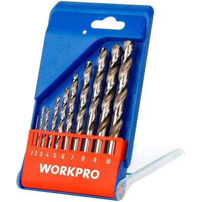 Workpro, Bits, Hss4341 metal drill bits, ground, ø1.00 - ø10.00 mm, 10-piece set Workpro, Bits, Hss4341 metal drill bits, ground, ø1.00 - ø10.00 mm, 10-piece set